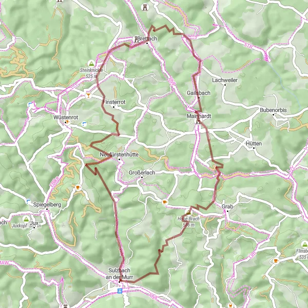 Map miniature of "Finsterrot Gravel Loop" cycling inspiration in Stuttgart, Germany. Generated by Tarmacs.app cycling route planner