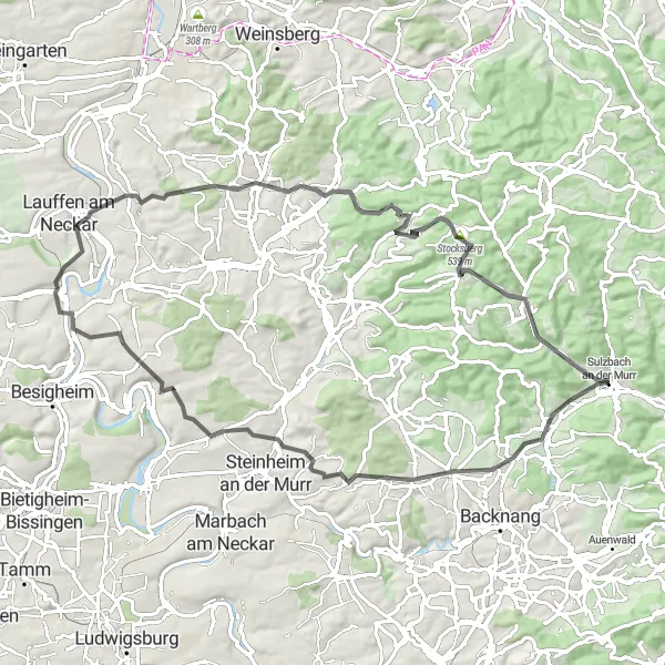 Karten-Miniaturansicht der Radinspiration "Schloss Lautereck und Weinberge" in Stuttgart, Germany. Erstellt vom Tarmacs.app-Routenplaner für Radtouren