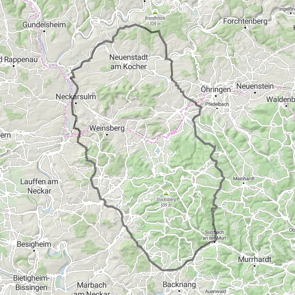 Map miniature of "Scenic Road Cycling Adventure" cycling inspiration in Stuttgart, Germany. Generated by Tarmacs.app cycling route planner