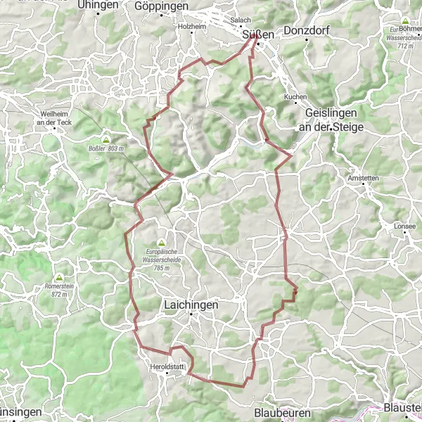 Map miniature of "Danube Circuit" cycling inspiration in Stuttgart, Germany. Generated by Tarmacs.app cycling route planner