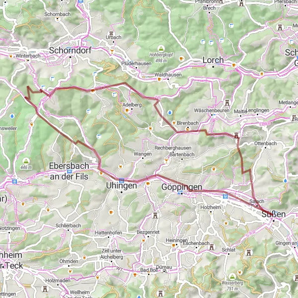 Map miniature of "Fils Valley Adventure" cycling inspiration in Stuttgart, Germany. Generated by Tarmacs.app cycling route planner