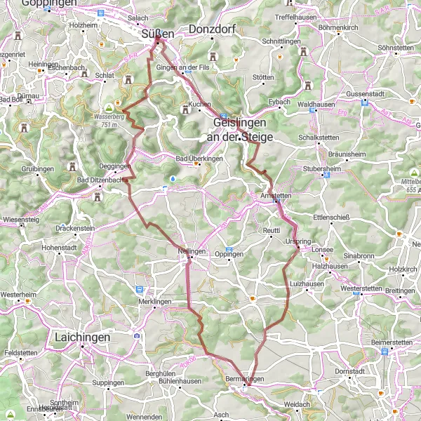 Karten-Miniaturansicht der Radinspiration "Nellingen Entdeckungstour" in Stuttgart, Germany. Erstellt vom Tarmacs.app-Routenplaner für Radtouren