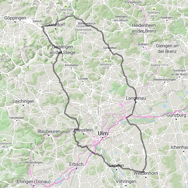 Karten-Miniaturansicht der Radinspiration "Alpenblick und Europäische Wasserscheide Tour" in Stuttgart, Germany. Erstellt vom Tarmacs.app-Routenplaner für Radtouren