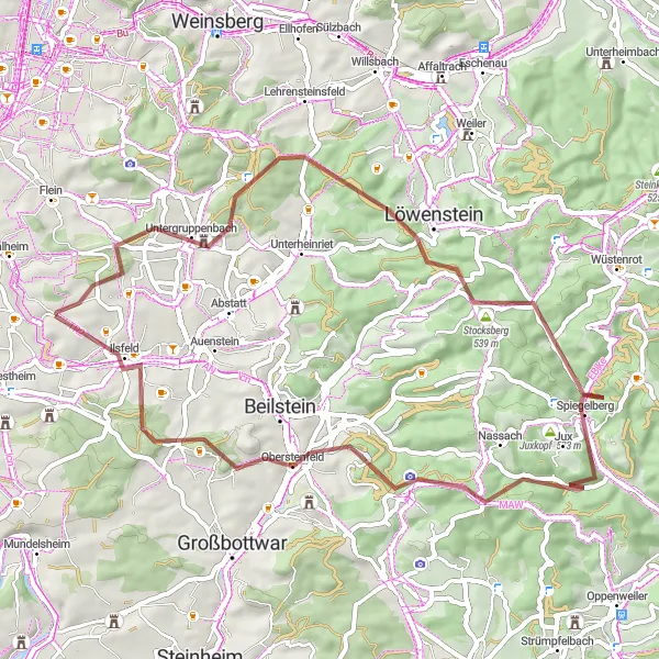 Map miniature of "Gravel Adventure through the Hills" cycling inspiration in Stuttgart, Germany. Generated by Tarmacs.app cycling route planner