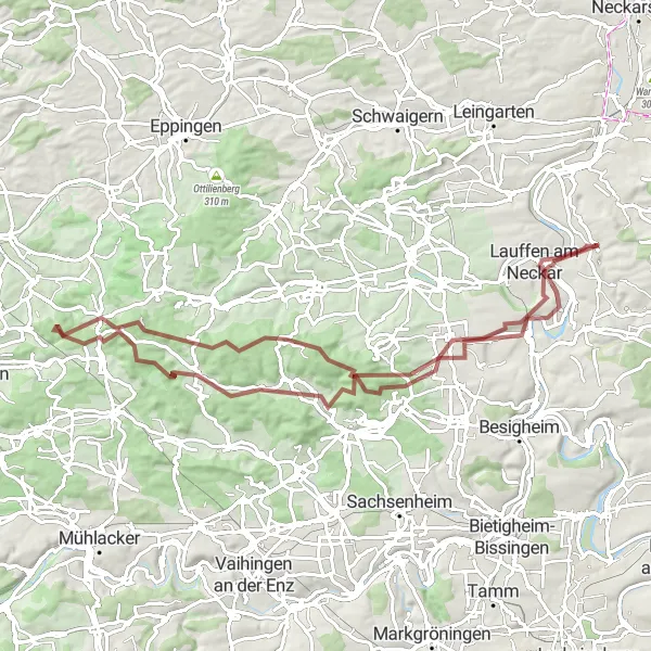 Map miniature of "Kirchheim am Neckar Gravel Loop" cycling inspiration in Stuttgart, Germany. Generated by Tarmacs.app cycling route planner