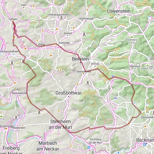 Map miniature of "Wartkopf Exploration Gravel Tour" cycling inspiration in Stuttgart, Germany. Generated by Tarmacs.app cycling route planner