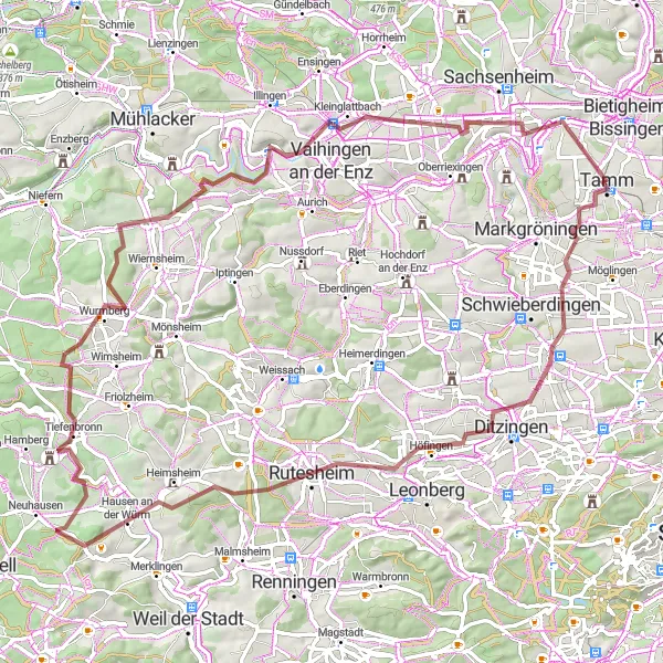 Karten-Miniaturansicht der Radinspiration "Gravel-Tour durch Glemsbalkon und Kern" in Stuttgart, Germany. Erstellt vom Tarmacs.app-Routenplaner für Radtouren