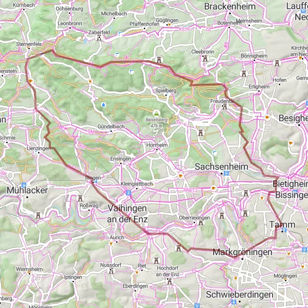 Map miniature of "Idyllic Countryside" cycling inspiration in Stuttgart, Germany. Generated by Tarmacs.app cycling route planner