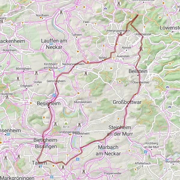 Map miniature of "Enchanting Vineyards" cycling inspiration in Stuttgart, Germany. Generated by Tarmacs.app cycling route planner