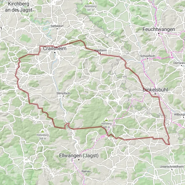 Map miniature of "The Schweighausen Gravel Escape" cycling inspiration in Stuttgart, Germany. Generated by Tarmacs.app cycling route planner