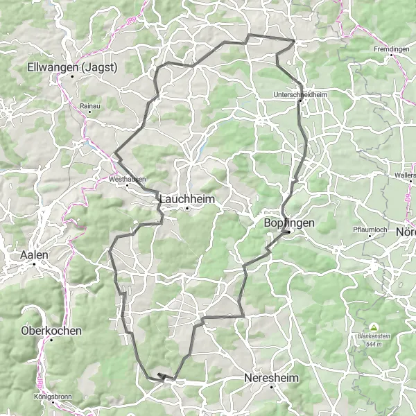 Map miniature of "Ipf and Wöllerstein Loop" cycling inspiration in Stuttgart, Germany. Generated by Tarmacs.app cycling route planner