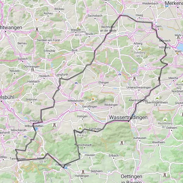 Map miniature of "The Rosenberg Road Challenge" cycling inspiration in Stuttgart, Germany. Generated by Tarmacs.app cycling route planner