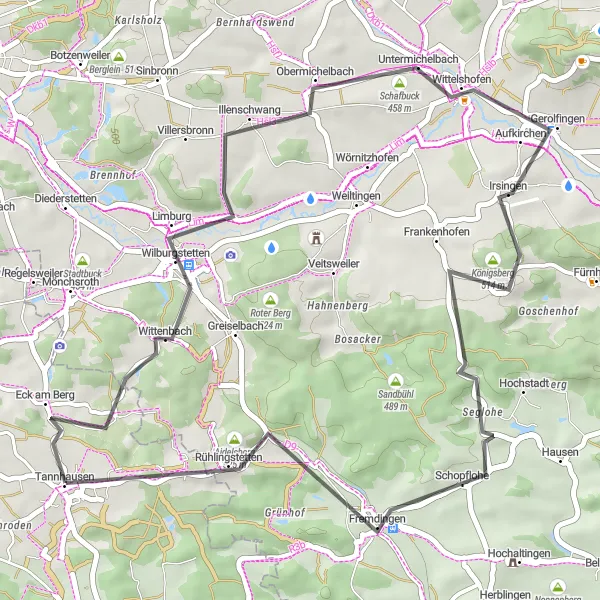 Map miniature of "The Wittelshofen Road Experience" cycling inspiration in Stuttgart, Germany. Generated by Tarmacs.app cycling route planner