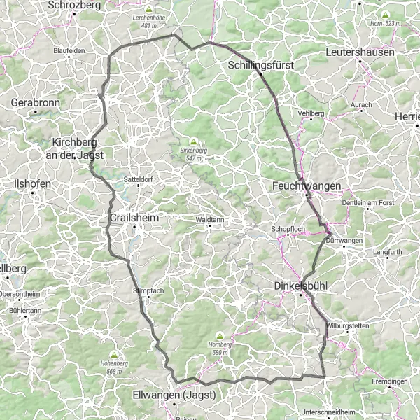 Map miniature of "The Heartland Adventure" cycling inspiration in Stuttgart, Germany. Generated by Tarmacs.app cycling route planner