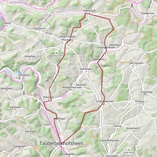 Map miniature of "Werbach Gravel Loop" cycling inspiration in Stuttgart, Germany. Generated by Tarmacs.app cycling route planner