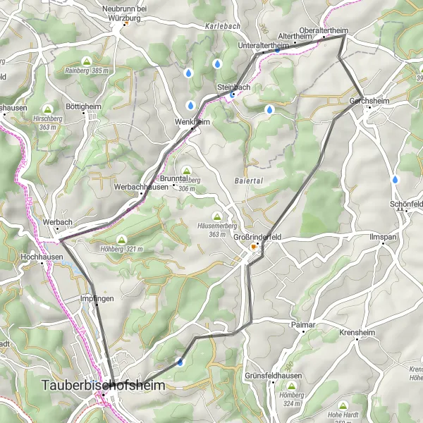 Karten-Miniaturansicht der Radinspiration "Werbach-Neuberg Rundweg" in Stuttgart, Germany. Erstellt vom Tarmacs.app-Routenplaner für Radtouren