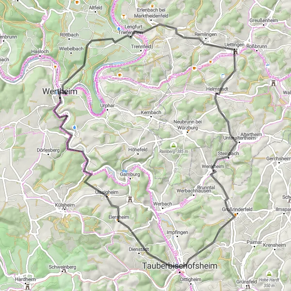 Map miniature of "Main Valley Tour" cycling inspiration in Stuttgart, Germany. Generated by Tarmacs.app cycling route planner