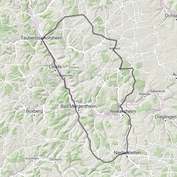 Map miniature of "Legendary Cycling Tour through Bad Mergentheim" cycling inspiration in Stuttgart, Germany. Generated by Tarmacs.app cycling route planner