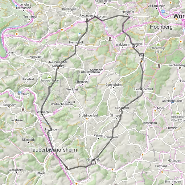 Map miniature of "Tauberbischofsheim Loop" cycling inspiration in Stuttgart, Germany. Generated by Tarmacs.app cycling route planner