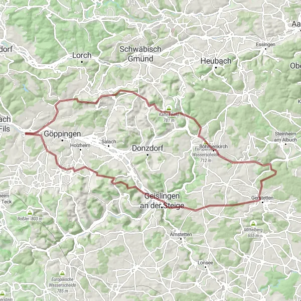 Karten-Miniaturansicht der Radinspiration "Umfassende Gravel-Tour um Uhingen" in Stuttgart, Germany. Erstellt vom Tarmacs.app-Routenplaner für Radtouren