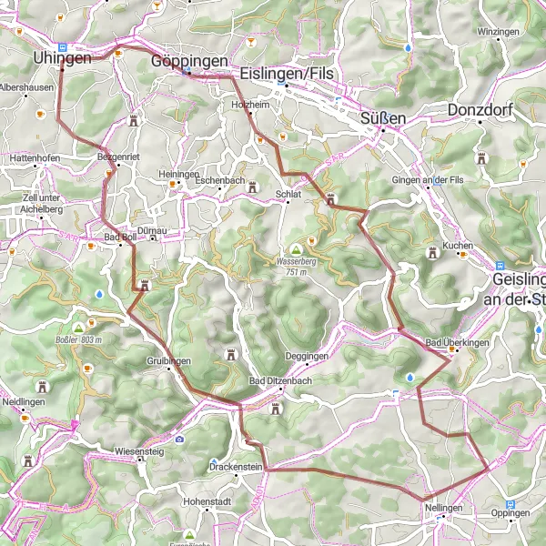 Map miniature of "Göppingen Gravel Adventure" cycling inspiration in Stuttgart, Germany. Generated by Tarmacs.app cycling route planner