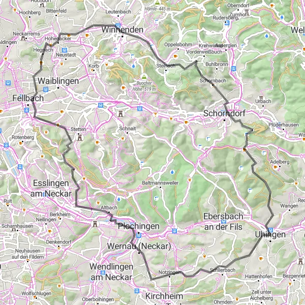 Map miniature of "Albershausen Loop" cycling inspiration in Stuttgart, Germany. Generated by Tarmacs.app cycling route planner