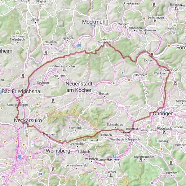 Karten-Miniaturansicht der Radinspiration "Abenteuerliche 72 km lange Graveltour von Untereisesheim" in Stuttgart, Germany. Erstellt vom Tarmacs.app-Routenplaner für Radtouren