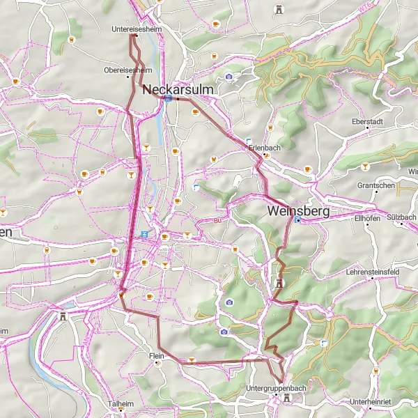 Karten-Miniaturansicht der Radinspiration "Gravel-Tour um Untereisesheim" in Stuttgart, Germany. Erstellt vom Tarmacs.app-Routenplaner für Radtouren
