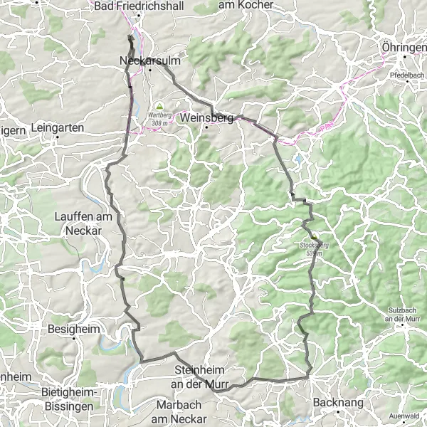 Karten-Miniaturansicht der Radinspiration "Road Cycling Route: Audi Forum to Obereisesheim" in Stuttgart, Germany. Erstellt vom Tarmacs.app-Routenplaner für Radtouren