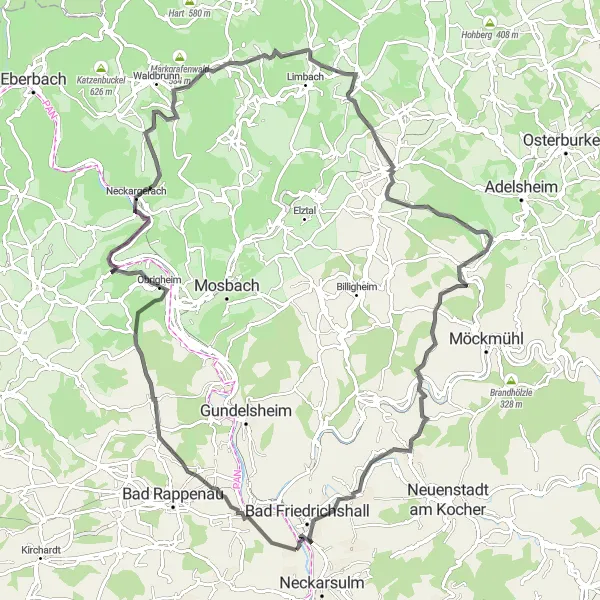 Karten-Miniaturansicht der Radinspiration "Faszinierende 102 km lange Straßenradtour von Untereisesheim" in Stuttgart, Germany. Erstellt vom Tarmacs.app-Routenplaner für Radtouren