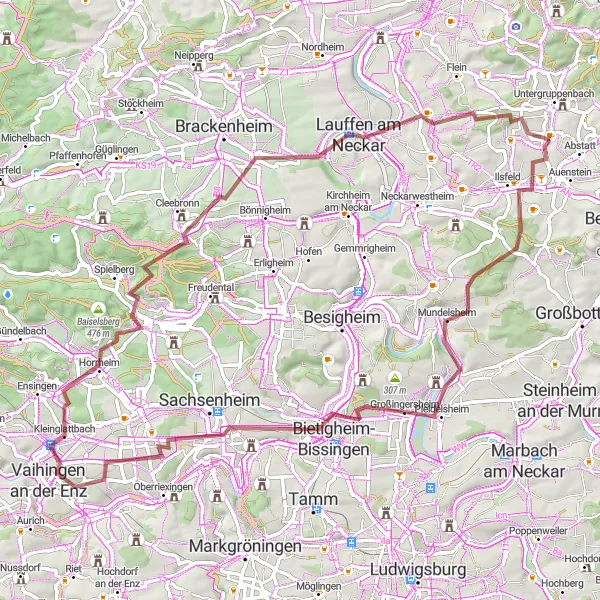 Map miniature of "The Mundelsheim to Lauffen am Neckar Gravel Adventure" cycling inspiration in Stuttgart, Germany. Generated by Tarmacs.app cycling route planner