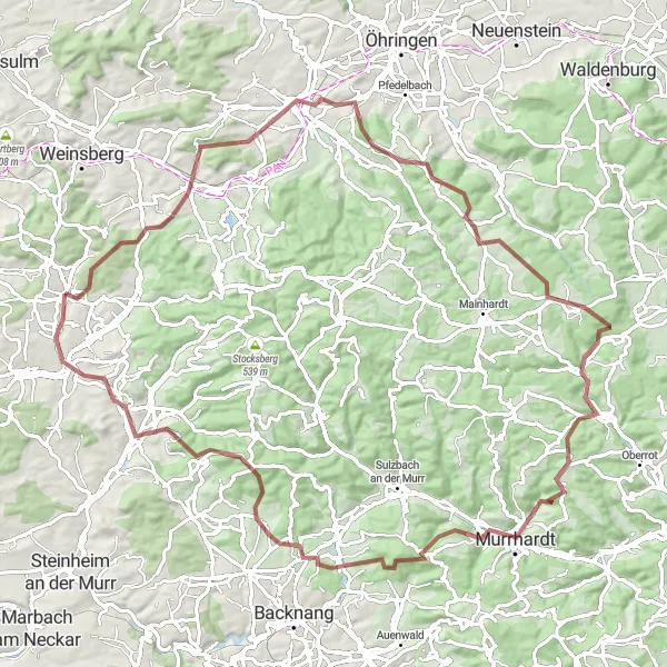 Map miniature of "The Burg Stettenfels to Untergruppenbach Gravel Tour" cycling inspiration in Stuttgart, Germany. Generated by Tarmacs.app cycling route planner