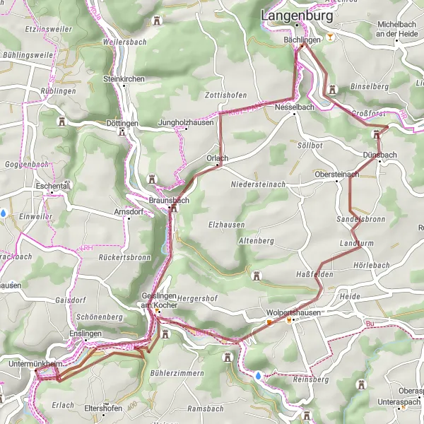Karten-Miniaturansicht der Radinspiration "Gravel-Abenteuer um Langenburg" in Stuttgart, Germany. Erstellt vom Tarmacs.app-Routenplaner für Radtouren