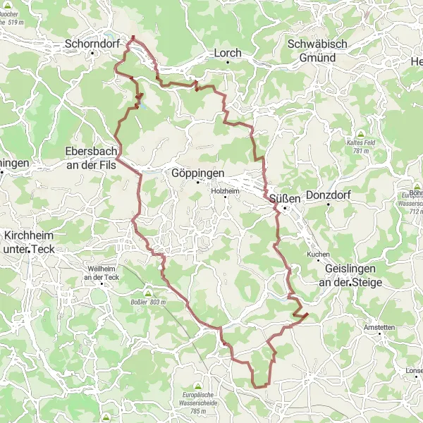 Map miniature of "The Ultimate Gravel Adventure" cycling inspiration in Stuttgart, Germany. Generated by Tarmacs.app cycling route planner