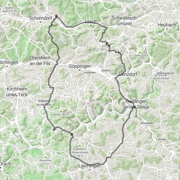 Map miniature of "Hochzeitsturm Station 6 - Urbach" cycling inspiration in Stuttgart, Germany. Generated by Tarmacs.app cycling route planner