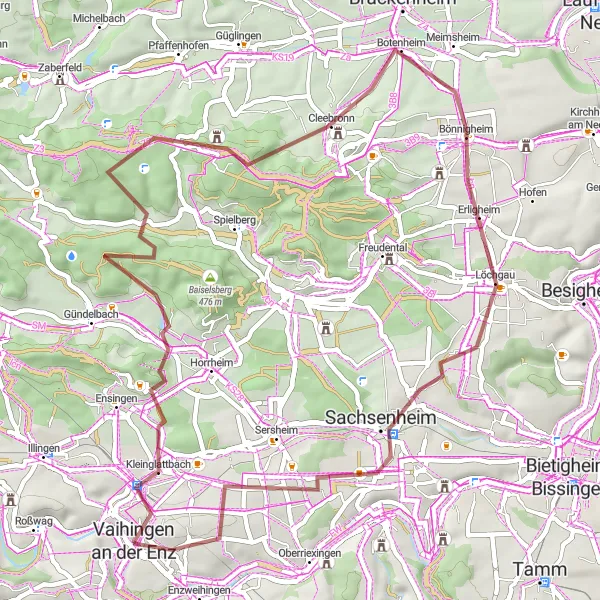 Karten-Miniaturansicht der Radinspiration "Gravel Tour durch Vaihingen an der Enz" in Stuttgart, Germany. Erstellt vom Tarmacs.app-Routenplaner für Radtouren