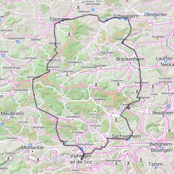 Karten-Miniaturansicht der Radinspiration "Schöne Hügel und malerische Dörfer" in Stuttgart, Germany. Erstellt vom Tarmacs.app-Routenplaner für Radtouren