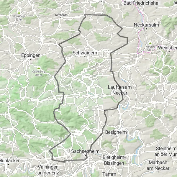 Karten-Miniaturansicht der Radinspiration "Historische Rundfahrt durch idyllische Orte" in Stuttgart, Germany. Erstellt vom Tarmacs.app-Routenplaner für Radtouren