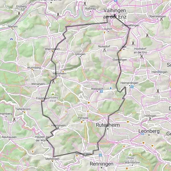 Karten-Miniaturansicht der Radinspiration "Berg- und Talfahrt durch die Natur" in Stuttgart, Germany. Erstellt vom Tarmacs.app-Routenplaner für Radtouren