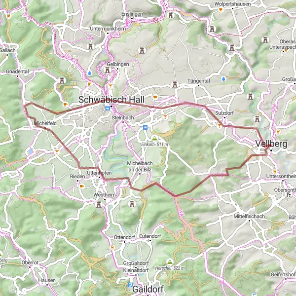 Karten-Miniaturansicht der Radinspiration "Michelbach und Streiflesberg Erlebnis" in Stuttgart, Germany. Erstellt vom Tarmacs.app-Routenplaner für Radtouren