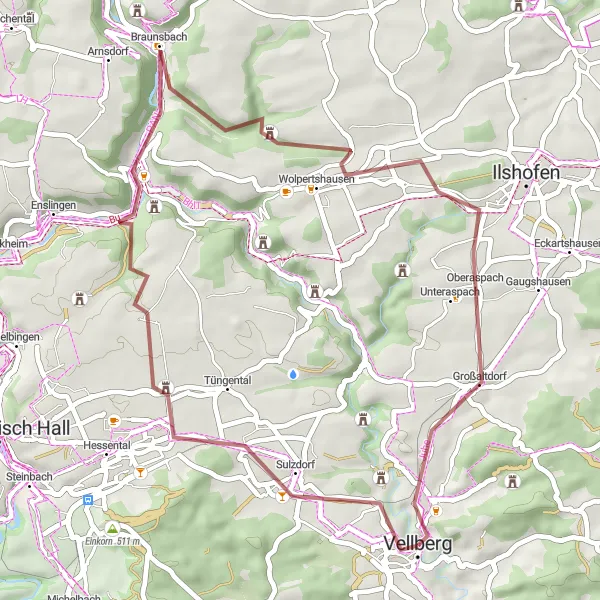 Karten-Miniaturansicht der Radinspiration "Gravel Abenteuer" in Stuttgart, Germany. Erstellt vom Tarmacs.app-Routenplaner für Radtouren