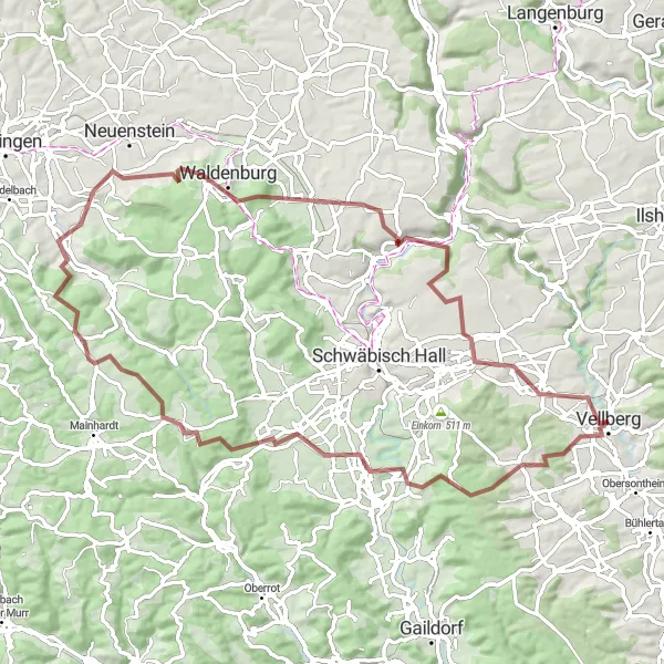 Karten-Miniaturansicht der Radinspiration "Burg Buch und Limesblick Tour" in Stuttgart, Germany. Erstellt vom Tarmacs.app-Routenplaner für Radtouren