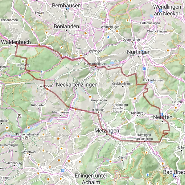 Karten-Miniaturansicht der Radinspiration "Herausfordernde Gravel-Tour zum Hohenneuffen" in Stuttgart, Germany. Erstellt vom Tarmacs.app-Routenplaner für Radtouren