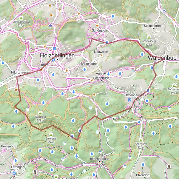 Karten-Miniaturansicht der Radinspiration "Gravel-Abenteuer im Schönbuch" in Stuttgart, Germany. Erstellt vom Tarmacs.app-Routenplaner für Radtouren