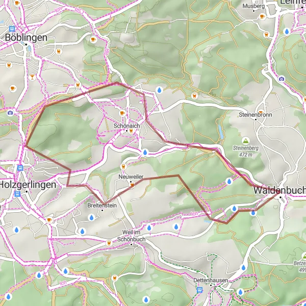 Karten-Miniaturansicht der Radinspiration "Entspannte Gravel-Tour durch den Schönbuch" in Stuttgart, Germany. Erstellt vom Tarmacs.app-Routenplaner für Radtouren