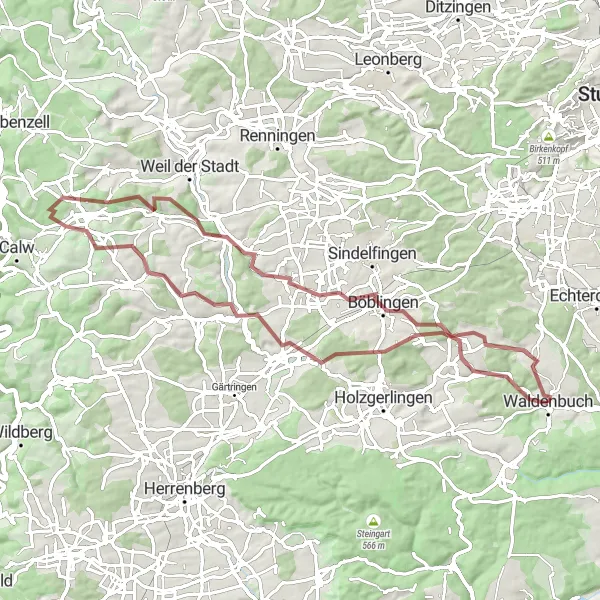 Karten-Miniaturansicht der Radinspiration "Gravel-Entdeckungstour durchs Schwabenland" in Stuttgart, Germany. Erstellt vom Tarmacs.app-Routenplaner für Radtouren