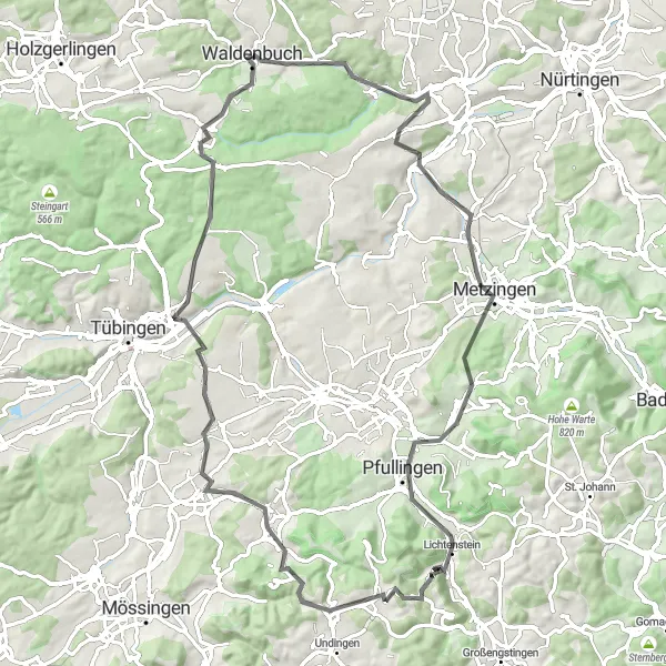 Karten-Miniaturansicht der Radinspiration "Radtour durch die Schwäbische Alb" in Stuttgart, Germany. Erstellt vom Tarmacs.app-Routenplaner für Radtouren