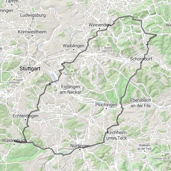 Karten-Miniaturansicht der Radinspiration "Radroute durch das Remstal" in Stuttgart, Germany. Erstellt vom Tarmacs.app-Routenplaner für Radtouren