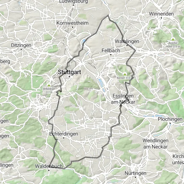 Karten-Miniaturansicht der Radinspiration "Rundtour durch den Schönbuch" in Stuttgart, Germany. Erstellt vom Tarmacs.app-Routenplaner für Radtouren