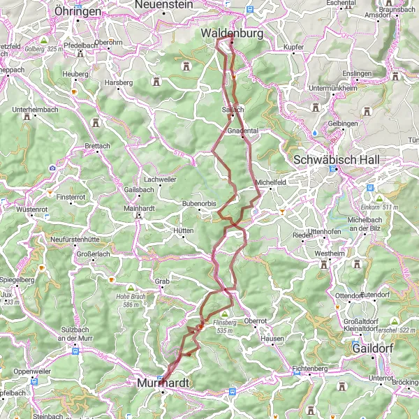 Karten-Miniaturansicht der Radinspiration "Graveltour um Waldenburg: Natur pur erleben" in Stuttgart, Germany. Erstellt vom Tarmacs.app-Routenplaner für Radtouren